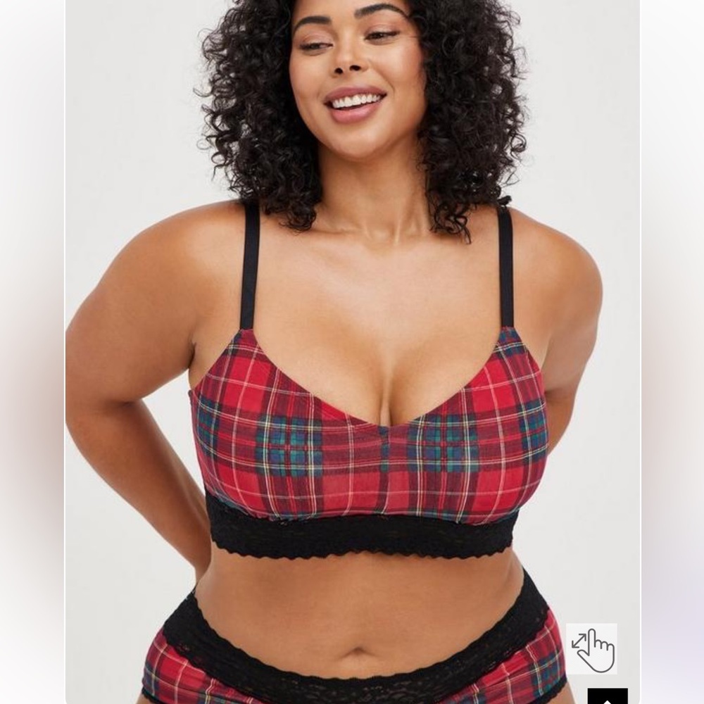 Torrid Lightly Lined Cotton Lace Hem Bralette & Boy-short Panty